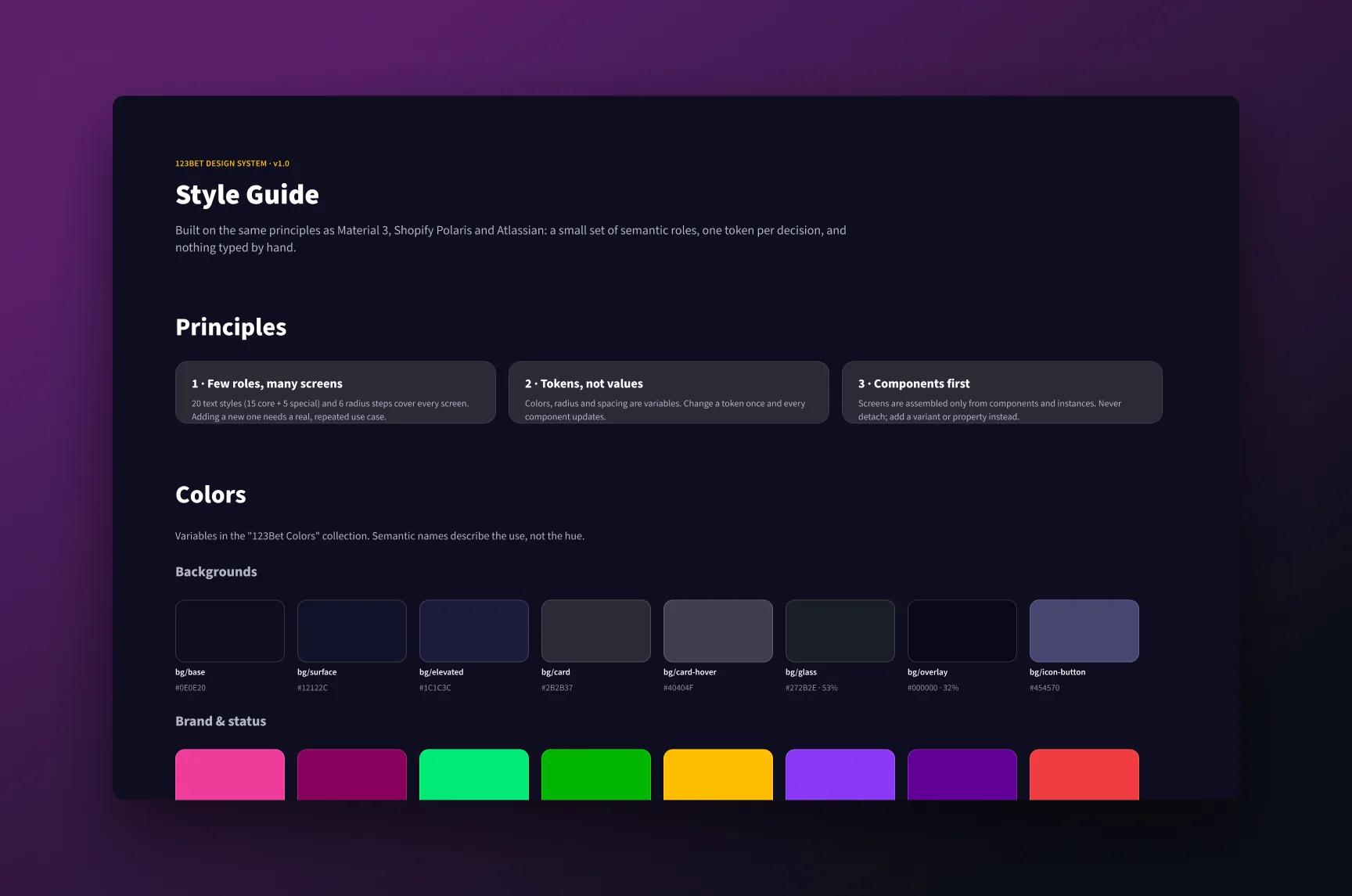 Style guide: principles and color tokens