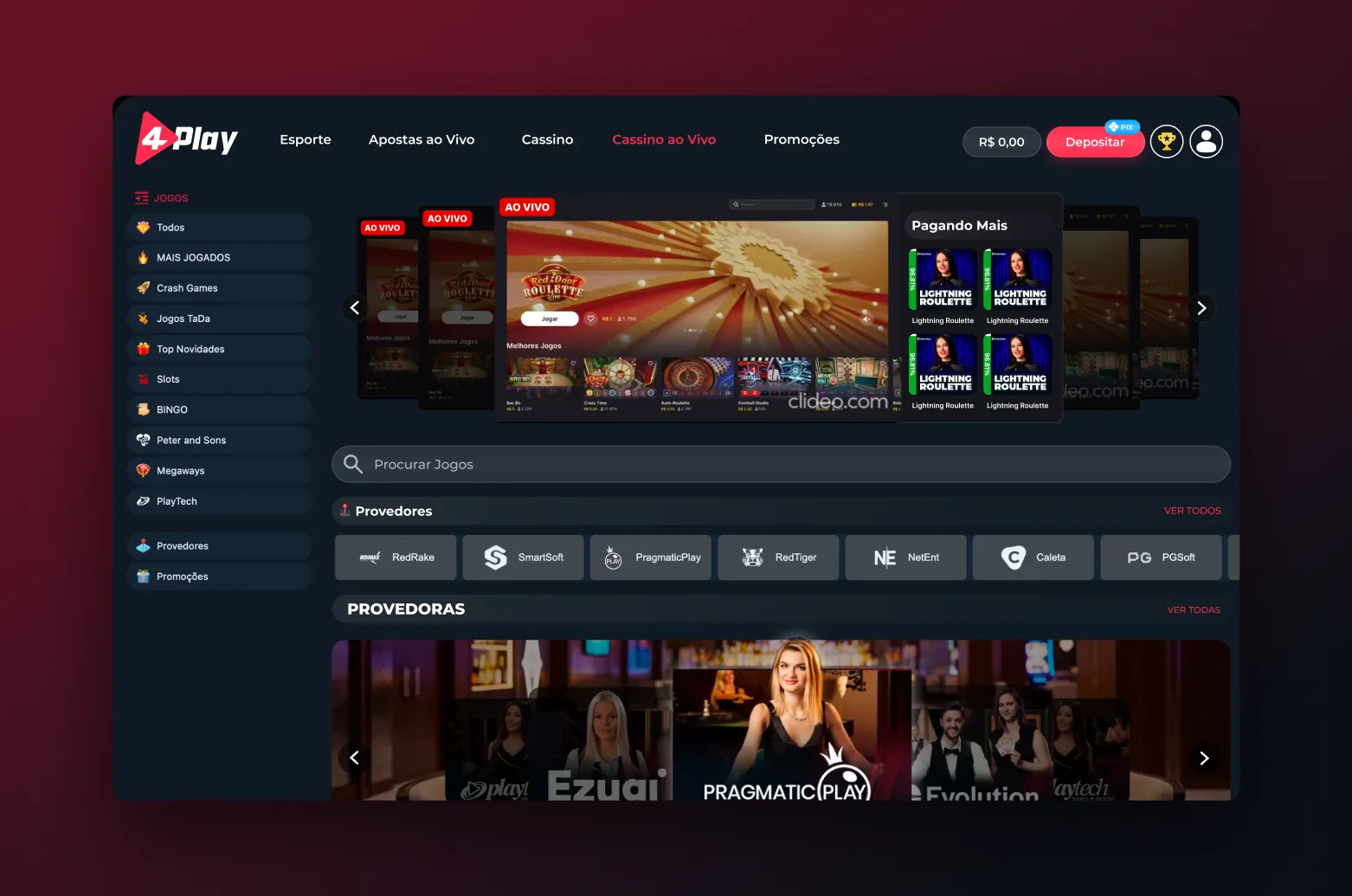 Live casino on desktop