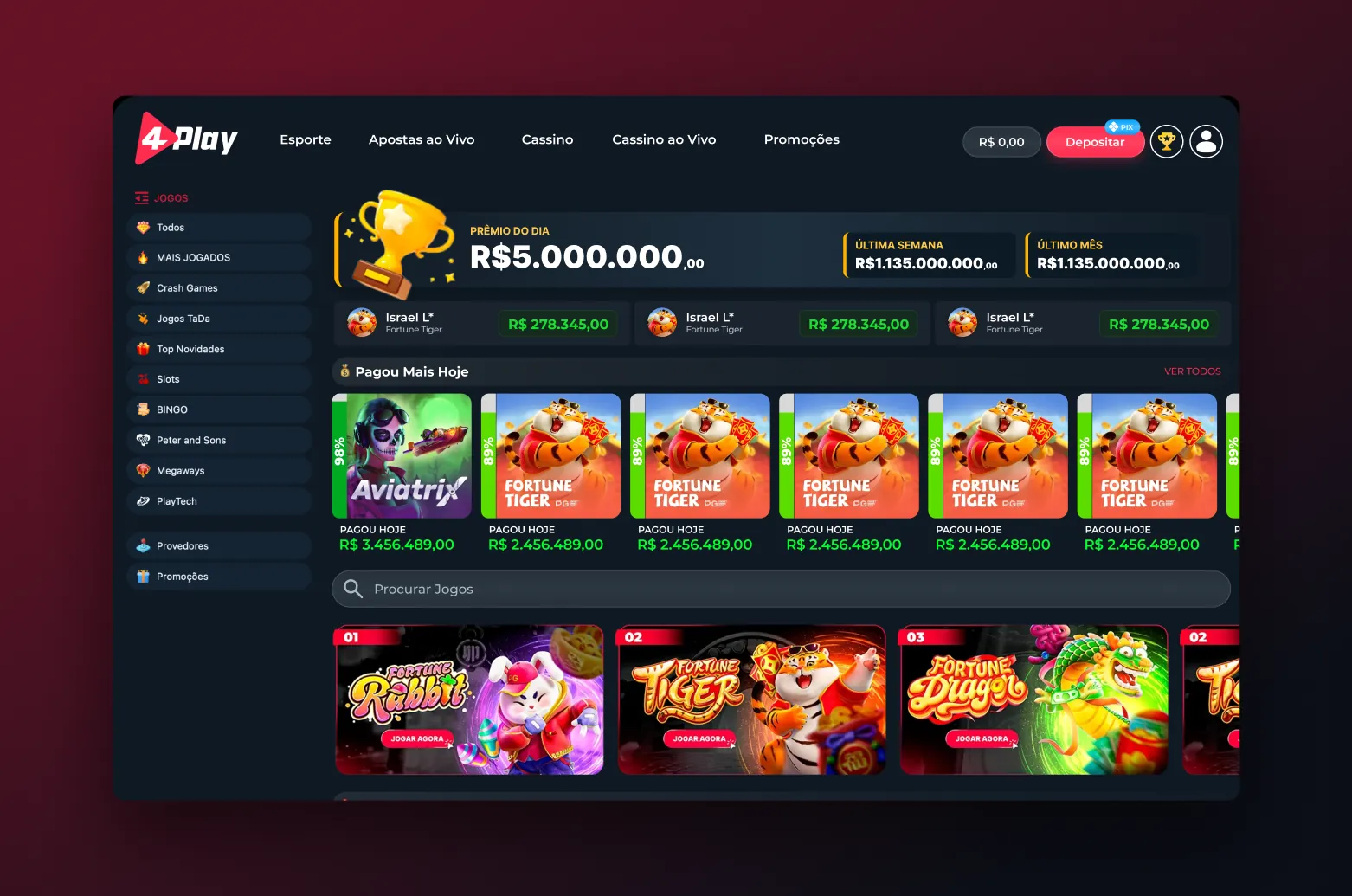 Casino lobby on desktop