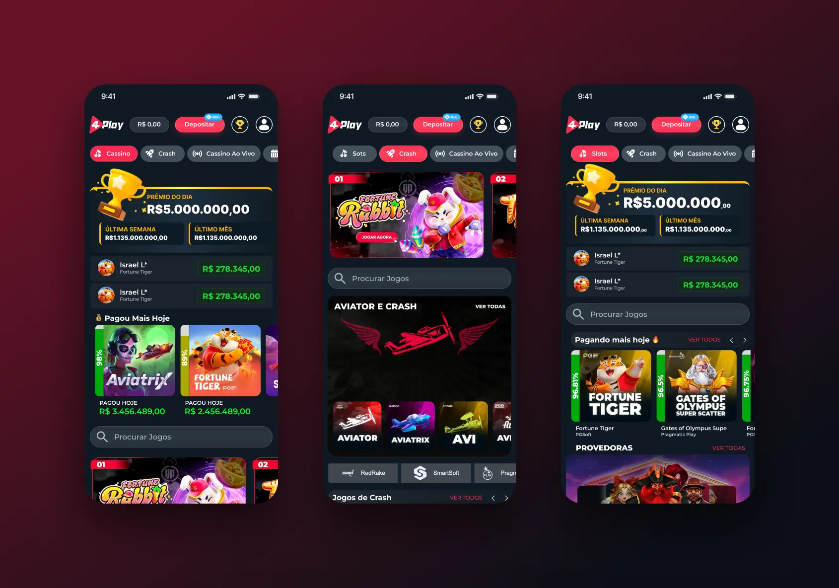 Mobile lobby, Crash games and categories