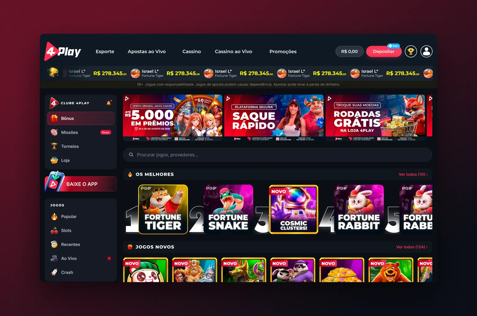 4Play home page on desktop