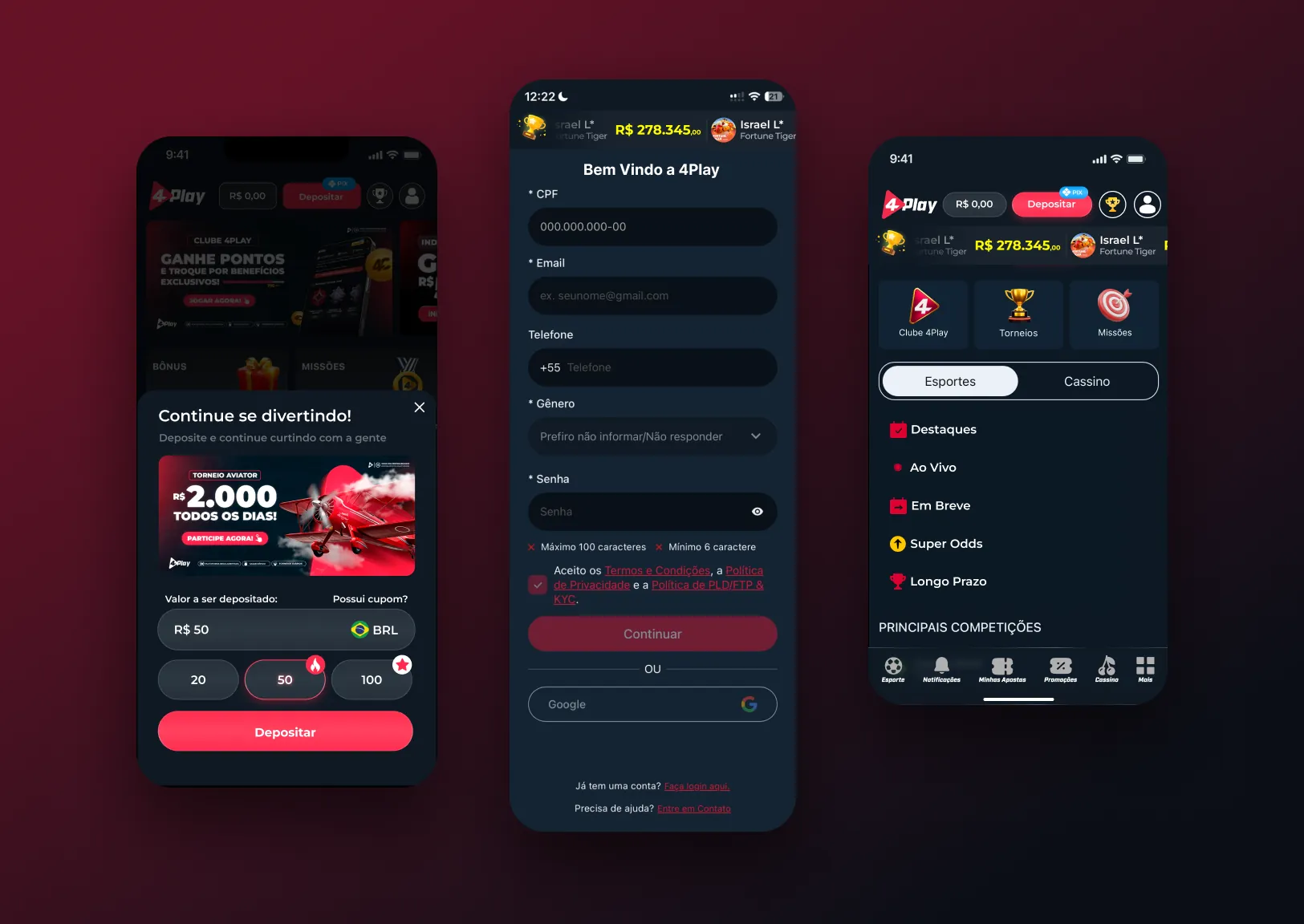 Deposit, sign-up and menu on mobile: fewer fields and the next action always in view