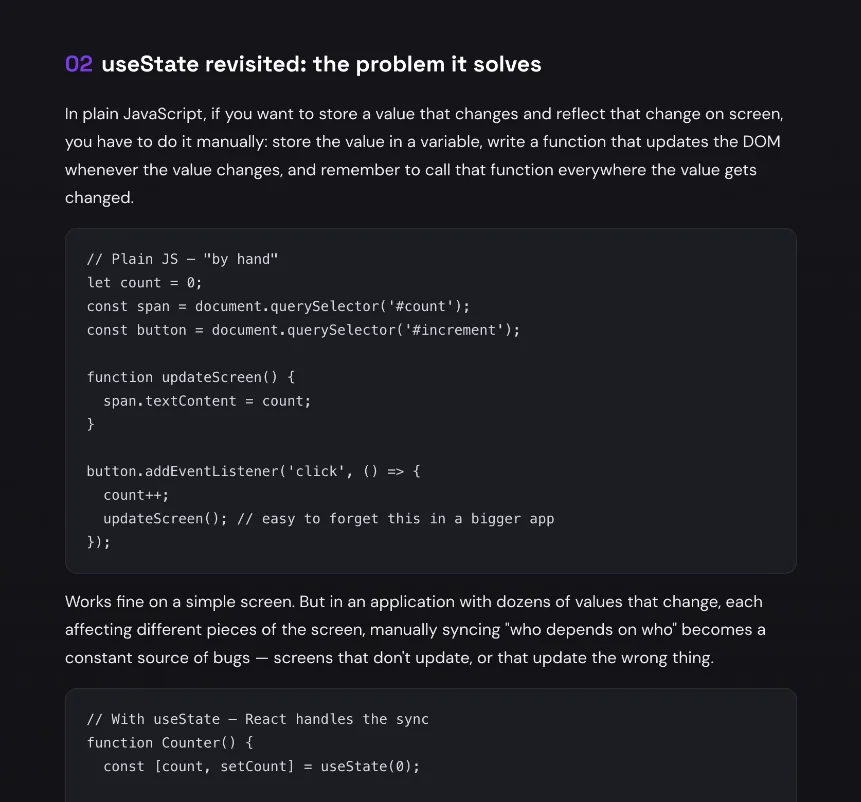 Reading layout with code blocks
