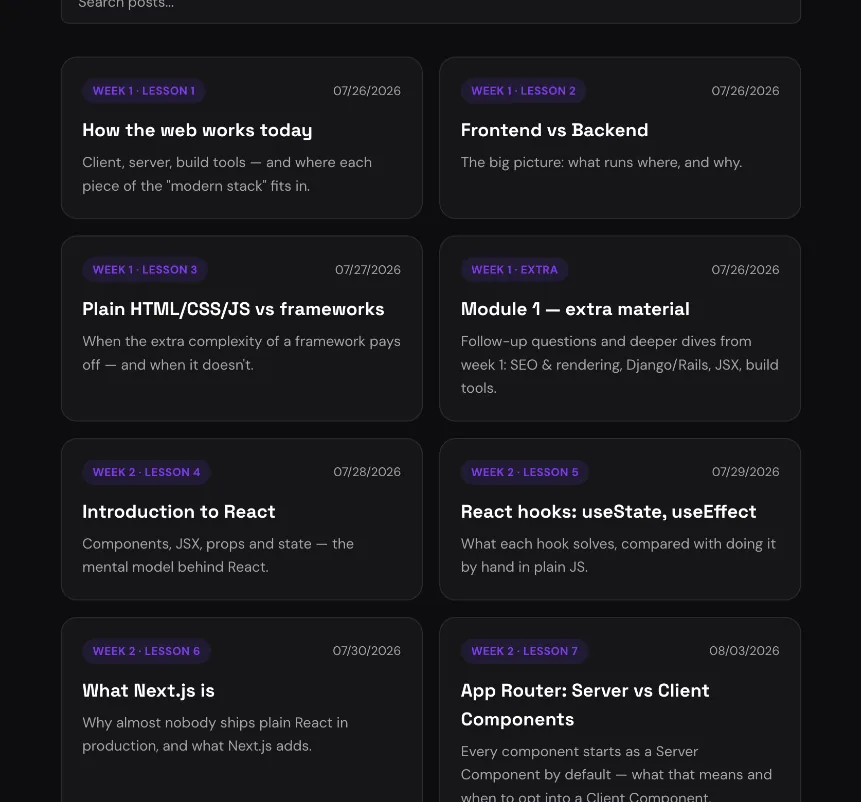 Lessons grouped by week