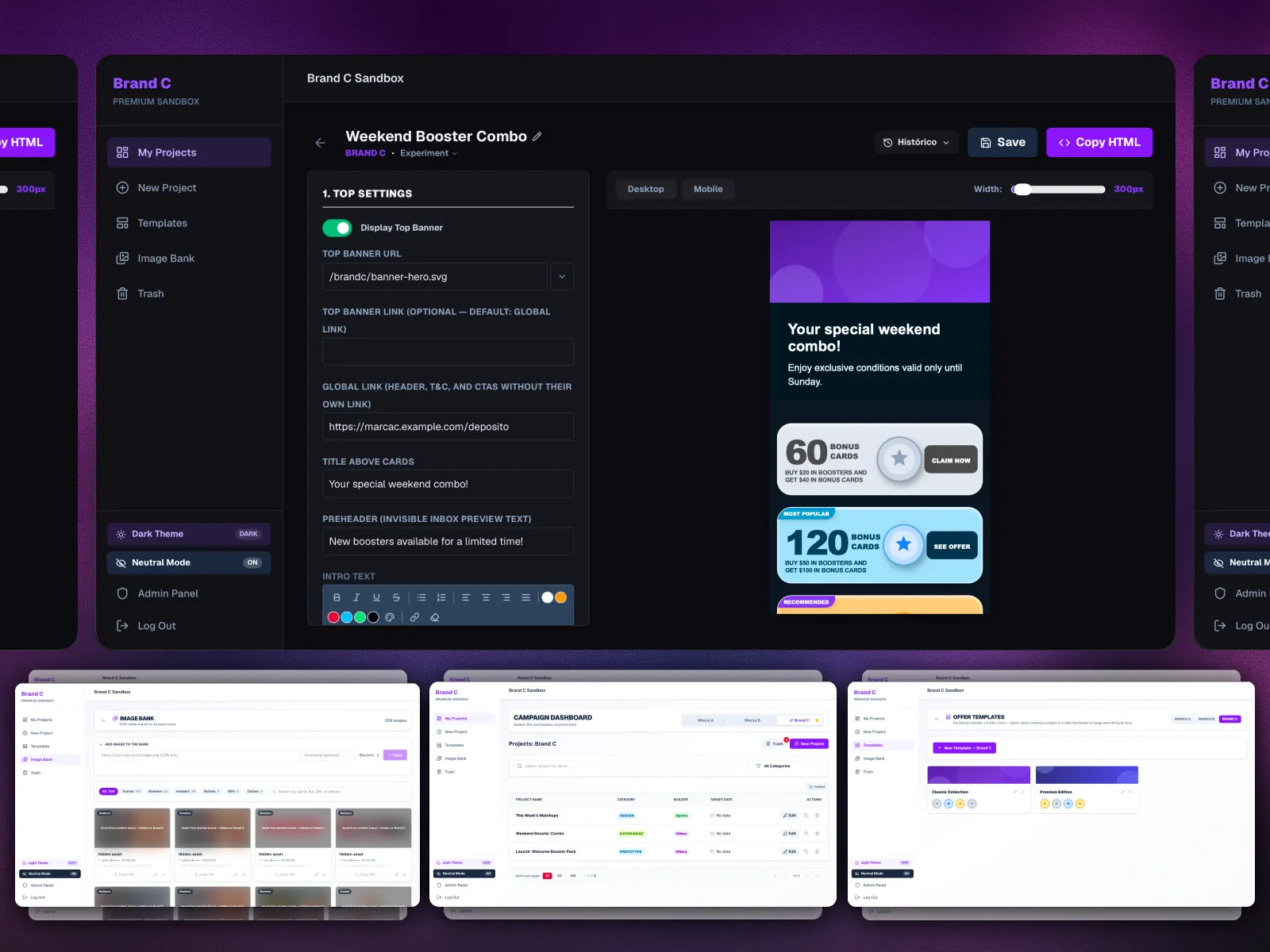 Email Builder dashboard and editor