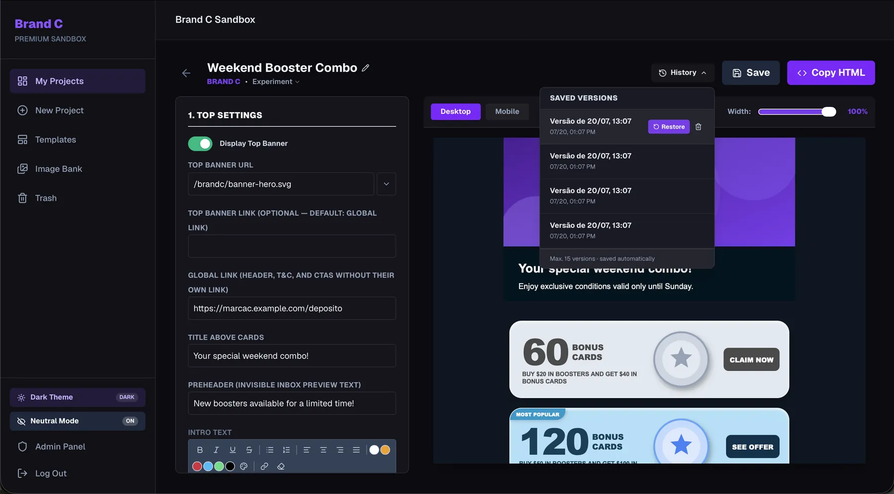 Version history with restore